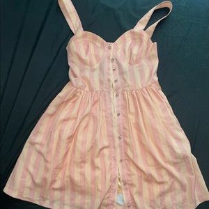 Nishe candy-striped crystal button-up bustier a-line skater dress, pink & orange